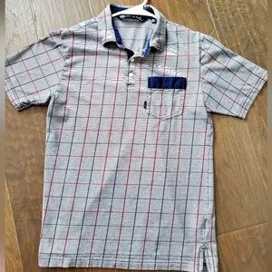 Man Polo Shirt from TravisMathis size Small in Gray Stripe color